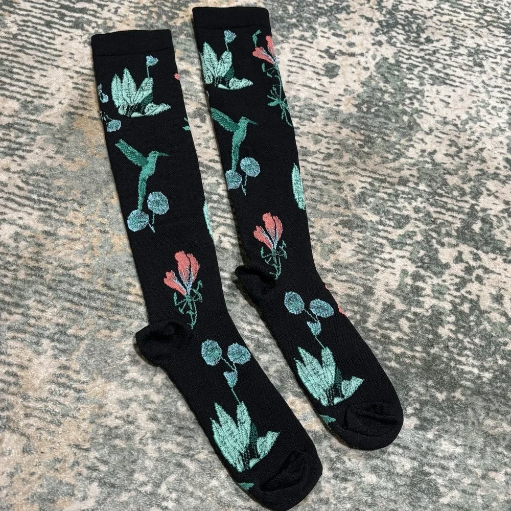 Hummingbird Knee High Socks Black And Green